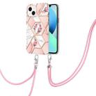For iPhone 15 Plus Electroplating Splicing Marble Flower Pattern TPU Shockproof Case with Lanyard(Pink Flower) - 1
