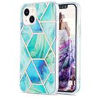 For iPhone 15 Electroplating Splicing Marble Flower Pattern Dual-side IMD TPU Shockproof Phone Case(Green) - 1