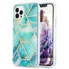 For iPhone 15 Pro Electroplating Splicing Marble Flower Pattern Dual-side IMD TPU Shockproof Phone Case(Blue) - 1