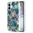 For iPhone 16 Plus Electroplating Splicing Marble Flower Pattern Dual-side IMD TPU Shockproof Phone Case(Blue Green) - 1