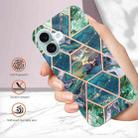 For iPhone 16 Plus Electroplating Splicing Marble Flower Pattern Dual-side IMD TPU Shockproof Phone Case(Blue Green) - 2