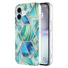 For iPhone 16 Plus Electroplating Splicing Marble Flower Pattern Dual-side IMD TPU Shockproof Phone Case(Blue) - 1