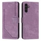 For Samsung Galaxy S24 Skin Feel Stripe Pattern Leather Phone Case with Long Lanyard(Purple) - 1