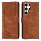For Samsung Galaxy S24 Ultra Skin Feel Stripe Pattern Leather Phone Case with Long Lanyard(Brown) - 1