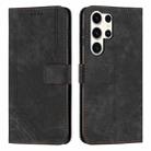 For Samsung Galaxy S24 Ultra Skin Feel Stripe Pattern Leather Phone Case with Long Lanyard(Black) - 1