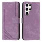 For Samsung Galaxy S24 Ultra Skin Feel Stripe Pattern Leather Phone Case with Long Lanyard(Purple) - 1