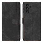 For Samsung Galaxy A35 Skin Feel Stripe Pattern Leather Phone Case with Long Lanyard(Black) - 1