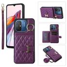 For Xiaomi Redmi 12C Horizontal Card Bag Ring Holder Phone Case with Dual Lanyard(Dark Purple) - 1