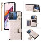 For Xiaomi Redmi 12C Horizontal Card Bag Ring Holder Phone Case with Dual Lanyard(Beige) - 1