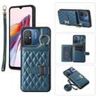 For Xiaomi Redmi 12C Horizontal Card Bag Ring Holder Phone Case with Dual Lanyard(Dark Green) - 1