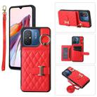 For Xiaomi Redmi 12C Horizontal Card Bag Ring Holder Phone Case with Dual Lanyard(Red) - 1