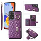 For Xiaomi Redmi Note 11 Horizontal Card Bag Ring Holder Phone Case with Dual Lanyard(Dark Purple) - 1