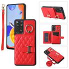 For Xiaomi Redmi Note 11 Horizontal Card Bag Ring Holder Phone Case with Dual Lanyard(Red) - 1