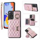 For Xiaomi Redmi Note 11 Horizontal Card Bag Ring Holder Phone Case with Dual Lanyard(Rose Gold) - 1