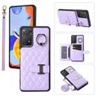 For Xiaomi Redmi Note 11 Pro 4G Horizontal Card Bag Ring Holder Phone Case with Dual Lanyard(Purple) - 1