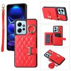 For Xiaomi Redmi Note 12 4G Horizontal Card Bag Ring Holder Phone Case with Dual Lanyard(Red) - 1