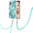 For iPhone 15 Pro Electroplating Splicing Marble Pattern IMD TPU Shockproof Case with Neck Lanyard(Blue) - 1
