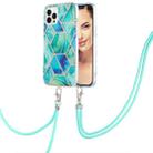 For iPhone 15 Pro Electroplating Splicing Marble Pattern IMD TPU Shockproof Case with Neck Lanyard(Green) - 1