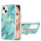 For iPhone 15 Plus Electroplating Splicing Marble Pattern IMD TPU Shockproof Case with Ring Holder(Blue) - 1