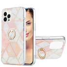 For iPhone 15 Pro Electroplating Splicing Marble Pattern IMD TPU Shockproof Case with Ring Holder(Pink White) - 1