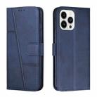 For iPhone 15 Pro Max Stitching Calf Texture Buckle Leather Phone Case(Blue) - 1