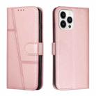 For iPhone 15 Pro Max Stitching Calf Texture Buckle Leather Phone Case(Rose Gold) - 1