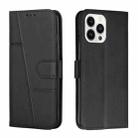 For iPhone 15 Pro Stitching Calf Texture Buckle Leather Phone Case(Black) - 1