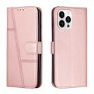 For iPhone 15 Pro Stitching Calf Texture Buckle Leather Phone Case(Rose Gold) - 1