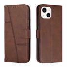 For iPhone 15 Plus Stitching Calf Texture Buckle Leather Phone Case(Brown) - 1