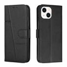 For iPhone 15 Stitching Calf Texture Buckle Leather Phone Case(Black) - 1