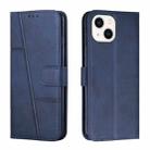 For iPhone 15 Stitching Calf Texture Buckle Leather Phone Case(Blue) - 1