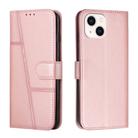 For iPhone 15 Stitching Calf Texture Buckle Leather Phone Case(Rose Gold) - 1