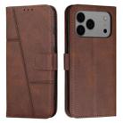 For iPhone 17 Pro Max Stitching Calf Texture Buckle Leather Phone Case(Brown) - 1