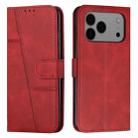 For iPhone 17 Pro Max Stitching Calf Texture Buckle Leather Phone Case(Red) - 1