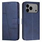 For iPhone 17 Pro Max Stitching Calf Texture Buckle Leather Phone Case(Blue) - 1