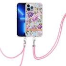 For iPhone 15 Pro Flowers and Plants Series IMD TPU Phone Case with Lanyard(Purple Peony) - 1