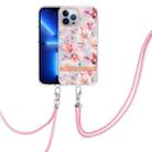 For iPhone 15 Pro Flowers and Plants Series IMD TPU Phone Case with Lanyard(Pink Gardenia) - 1