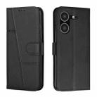 For Tecno Pova 5 4G Stitching Calf Texture Buckle Leather Phone Case(Black) - 1