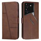 For Tecno Pova 5 Pro Stitching Calf Texture Buckle Leather Phone Case(Brown) - 1