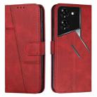For Tecno Pova 5 Pro Stitching Calf Texture Buckle Leather Phone Case(Red) - 1