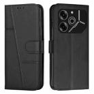 For Tecno Pova 6 Pro Stitching Calf Texture Buckle Leather Phone Case(Black) - 1