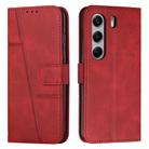 For Tecno Camon 40 Pro 4G Stitching Calf Texture Buckle Leather Phone Case(Red) - 1