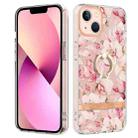 For iPhone 15 Ring IMD Flowers TPU Phone Case(Pink Gardenia) - 1
