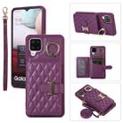 For Samsung Galaxy A12 Horizontal Card Bag Ring Holder Phone Case with Dual Lanyard(Dark Purple) - 1
