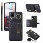 For Samsung Galaxy A12 Horizontal Card Bag Ring Holder Phone Case with Dual Lanyard(Black) - 1