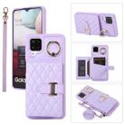 For Samsung Galaxy A12 Horizontal Card Bag Ring Holder Phone Case with Dual Lanyard(Purple) - 1