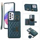 For Samsung Galaxy A52 5G Horizontal Card Bag Ring Holder Phone Case with Dual Lanyard(Dark Green) - 1