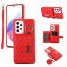 For Samsung Galaxy A53 5G Horizontal Card Bag Ring Holder Phone Case with Dual Lanyard(Red) - 1
