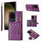 For Samsung Galaxy S20 Ultra Horizontal Card Bag Ring Holder Phone Case with Dual Lanyard(Dark Purple) - 1