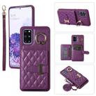 For Samsung Galaxy S20+ Horizontal Card Bag Ring Holder Phone Case with Dual Lanyard(Dark Purple) - 1